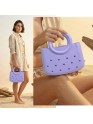 Mini EVA Beach Bag for Women - Cute Waterproof Rubber Tote Handbag for Vacation, Pool & Shower - Washable Mini Handbag for Sunscreen, Phone & Keys (Purple)(8 Inch) 